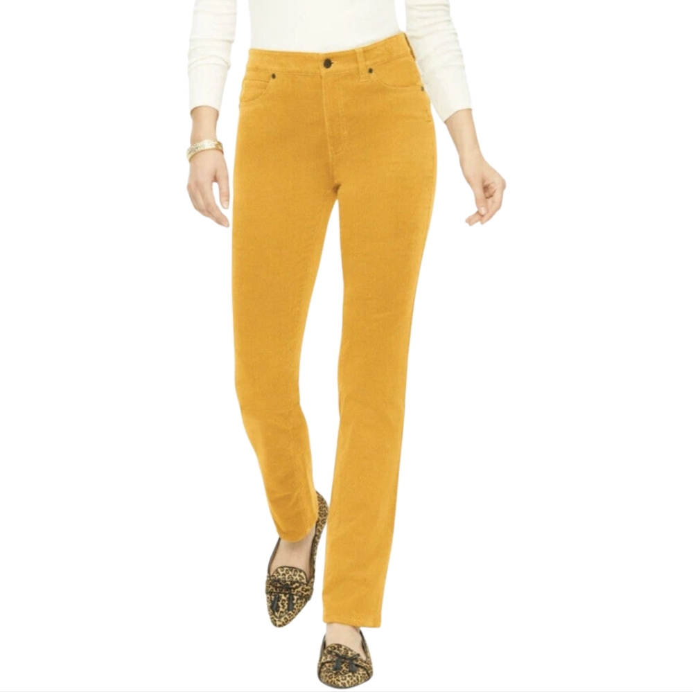 Talbots Mustard YELLOW Fine Whale Corduroy Straight Leg Stretch Pants 16P PETITE